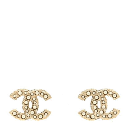 Chanel Metal Graduated Pearl Crystal CC Earrings Light Gold 1 of 4