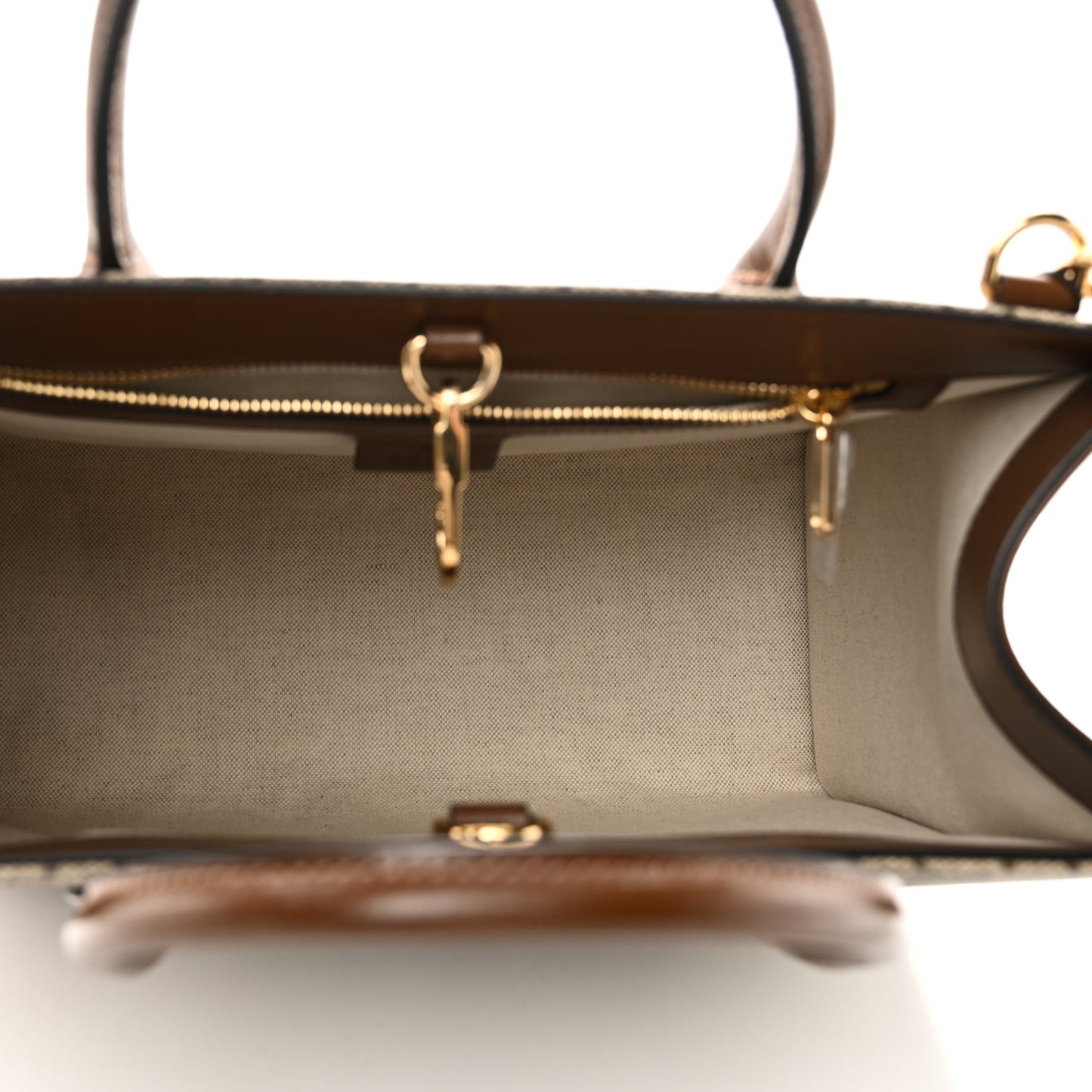 GG Supreme Monogram Azalea Calfskin Small Retro Interlocking G Tote Bag Beige Ebony Brown Sugar