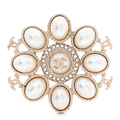 Chanel Pearl Crystal CC Brooch Pearly White Gold 1 of 5