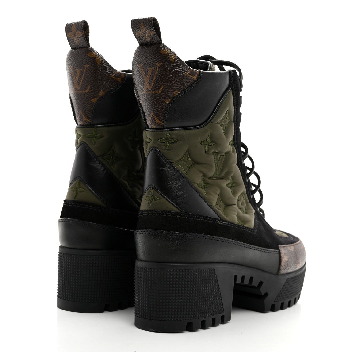 Louis Vuitton Nylon Embroidered Monogram Suede Laureate Platform Desert Boots 36 Kaki 4 of 9