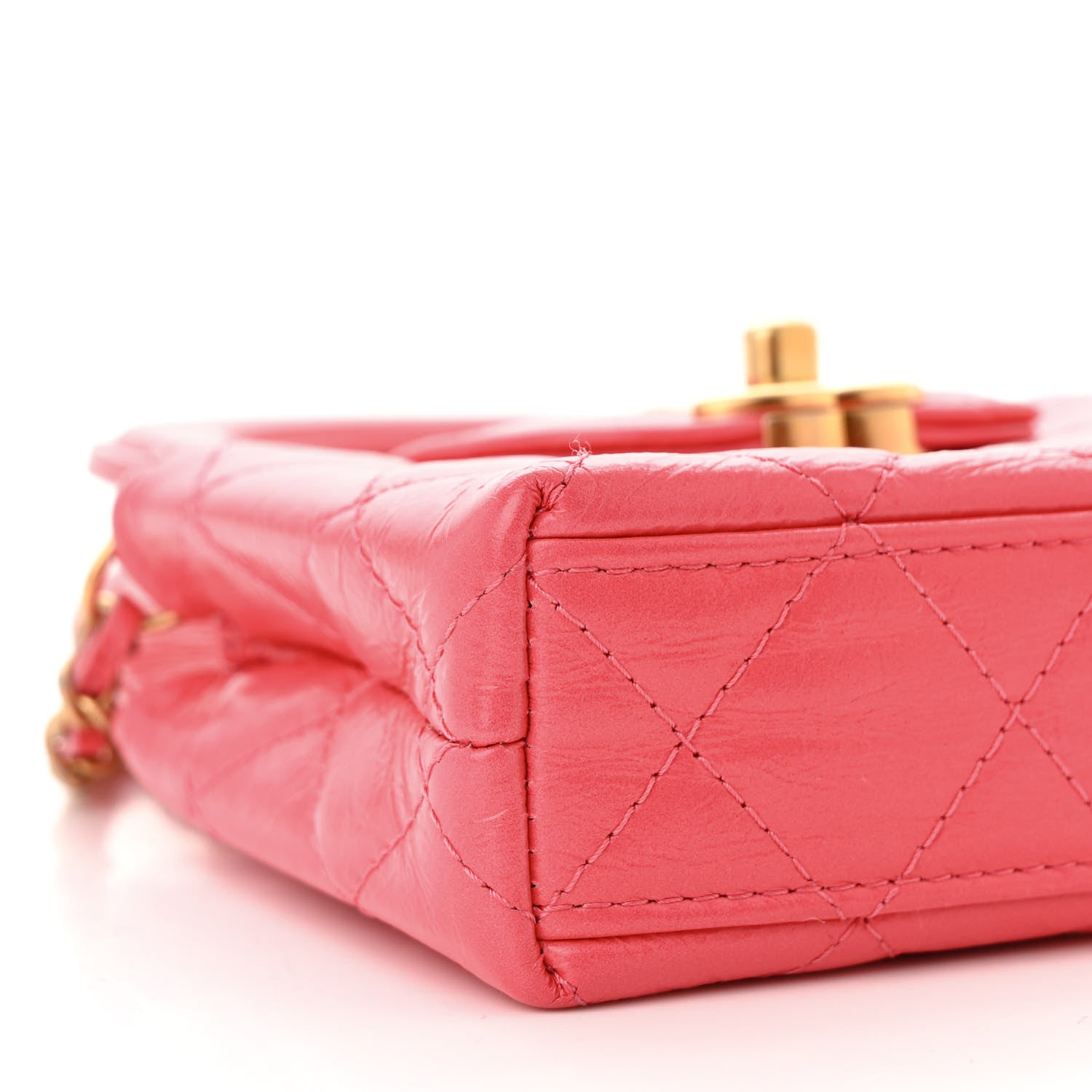 Chanel Shiny Aged Calfskin Quilted Mini Nano Kelly Shopper Dark Pink 9 of 10