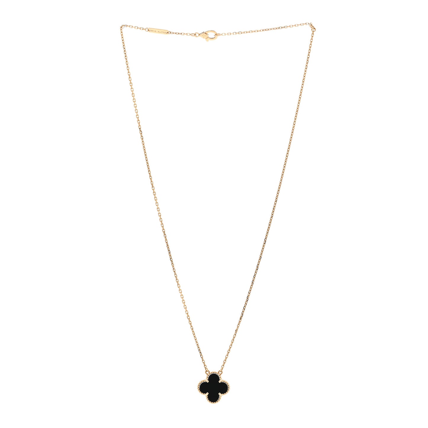 18K Yellow Gold Black Onyx Vintage Alhambra Pendant Necklace