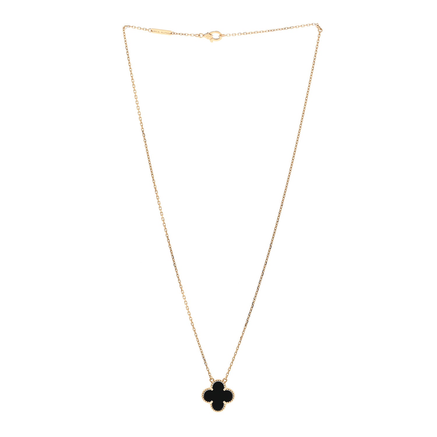 Van Cleef & Arpels 18K Yellow Gold Black Onyx Vintage Alhambra Pendant Necklace 3 of 4