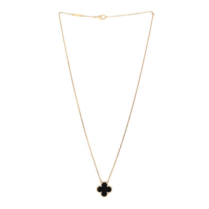 Van Cleef & Arpels 18K Yellow Gold Black Onyx Vintage Alhambra Pendant Necklace 3 of 4
