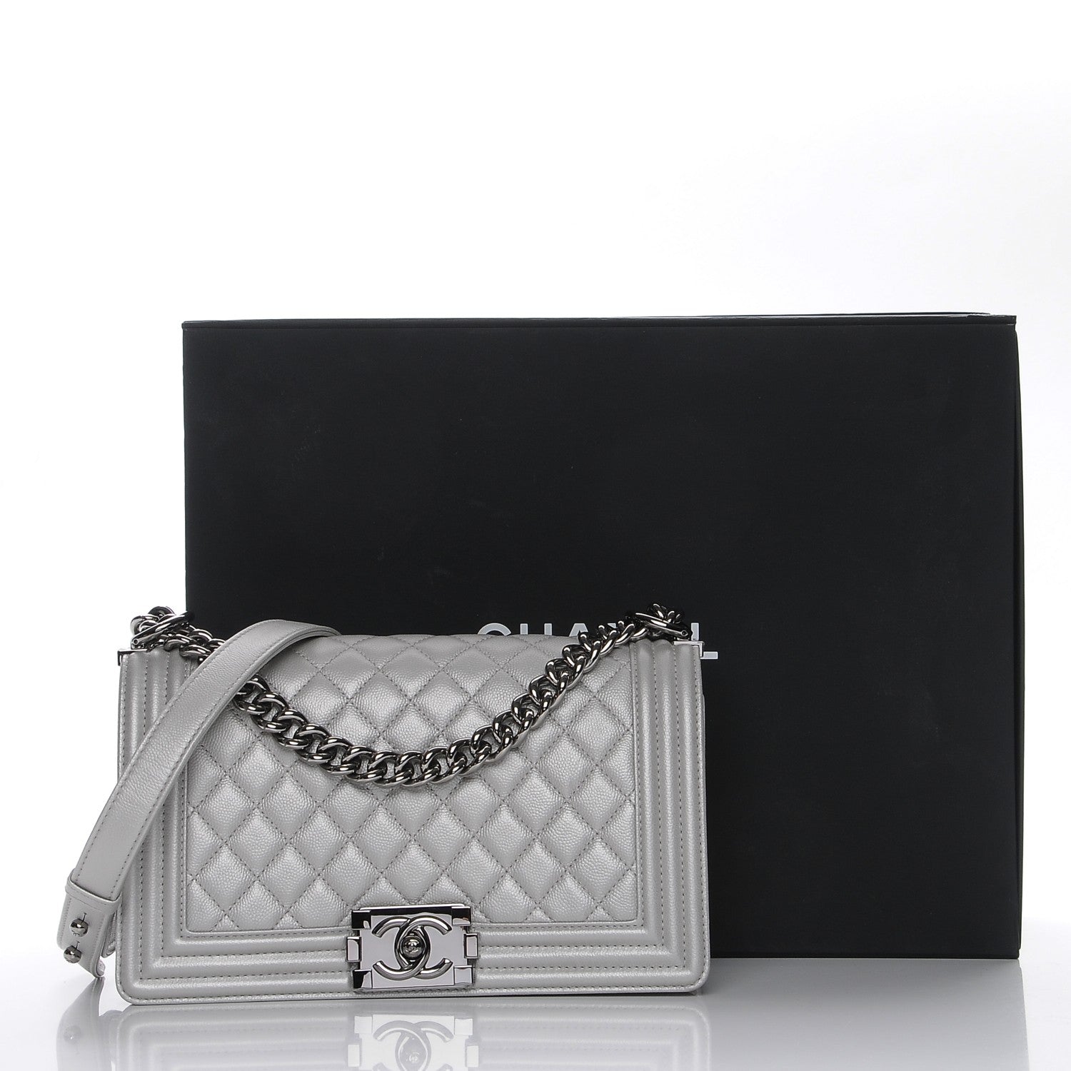 Chanel Metallic Caviar Quilted Medium Boy Flap Silver 9 of 9
