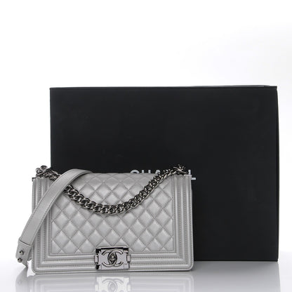 Chanel Metallic Caviar Quilted Medium Boy Flap Silver 9 of 9