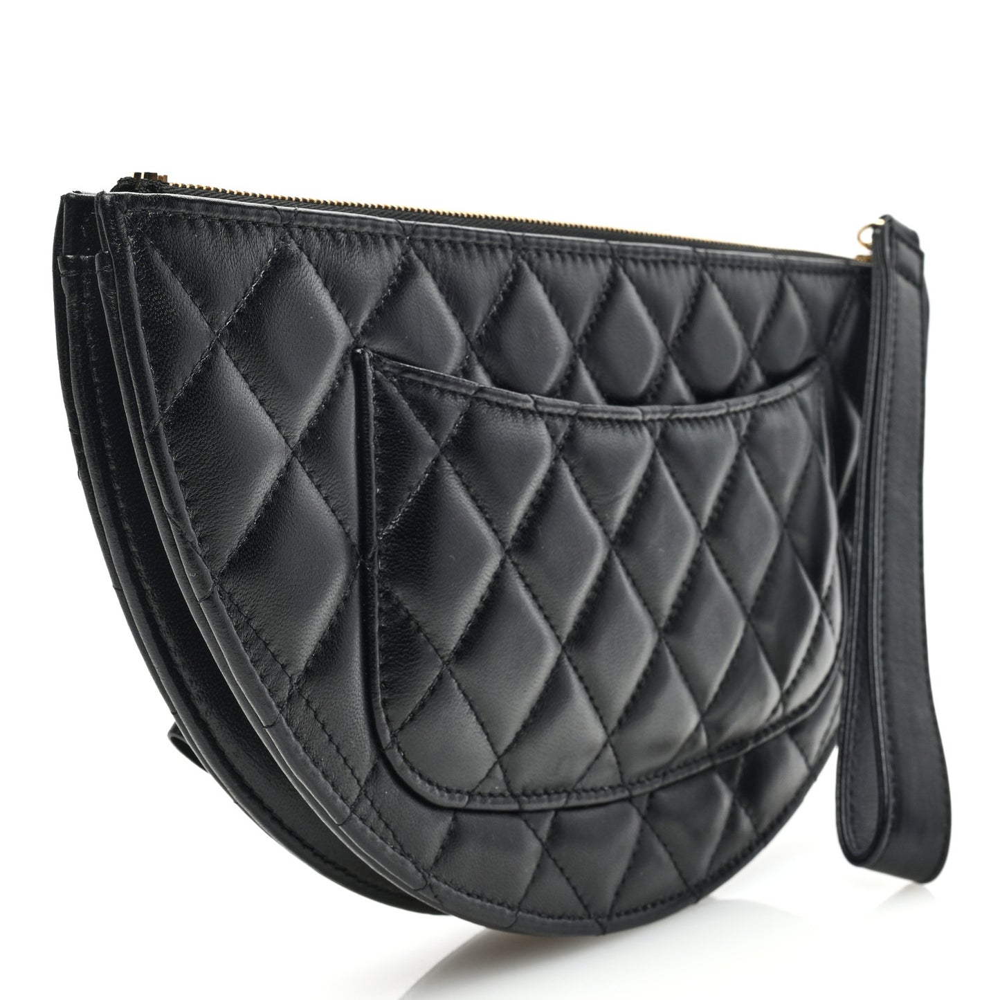 Lambskin Quilted Wave Clutch Black