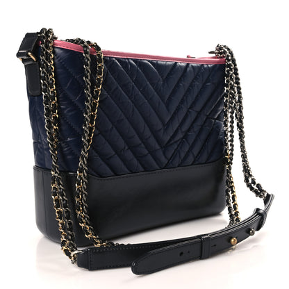 Chanel Aged Calfskin Chevron Quilted Medium Gabrielle Hobo Navy Black Pink 3 of 9