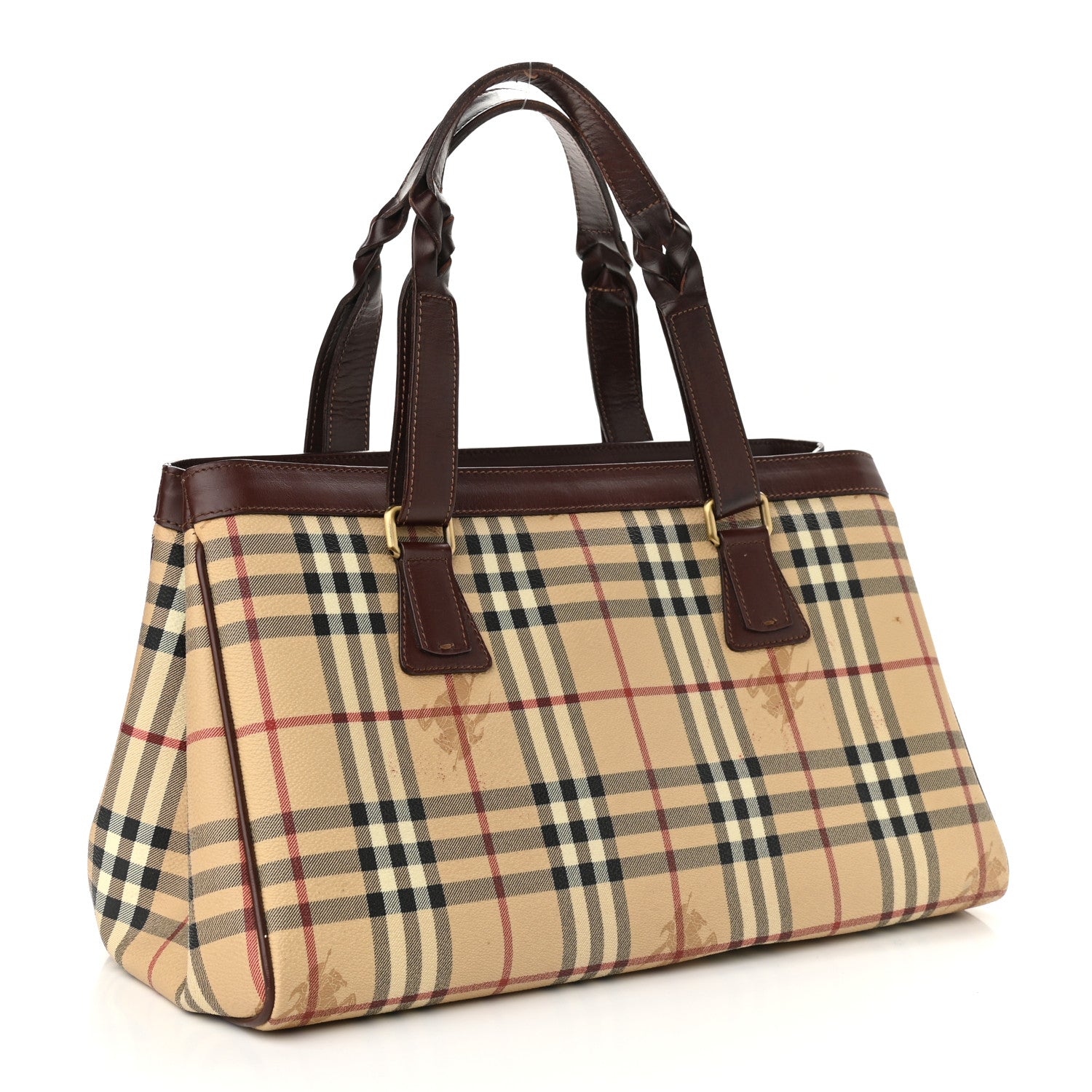 Burberry Haymarket Check Coated Canvas Pocket Tote Brown 3 of 11