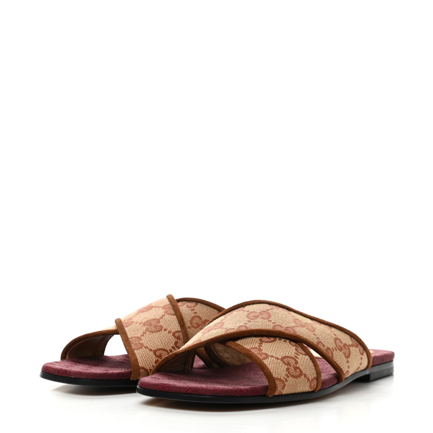 Gucci GG Monogram Suede Womens Criss Cross Slide Sandals 36 Beige Ruggine Cuir 3 of 9