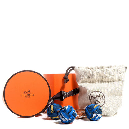 Hermes Silk Et Cuir Pompons Bag Charm Bleu Cobalt 5 of 5