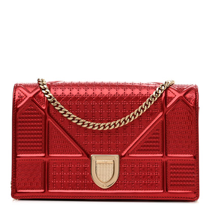 Christian Dior Metallic Patent Micro-Cannage Diorama Wallet on Chain Pouch Red 1 of 9