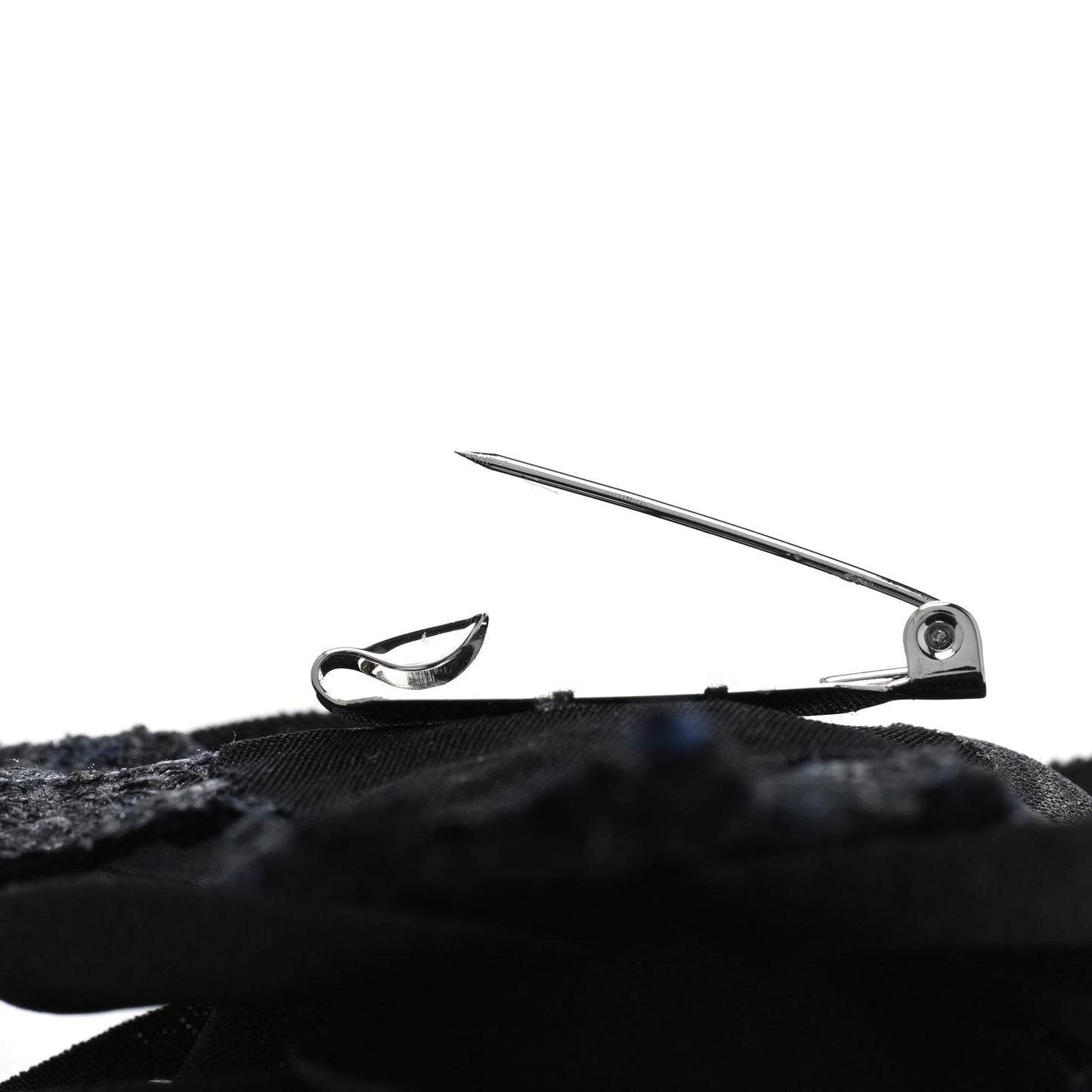 Tweed Fabric Camellia Pin Brooch Navy Blue Black