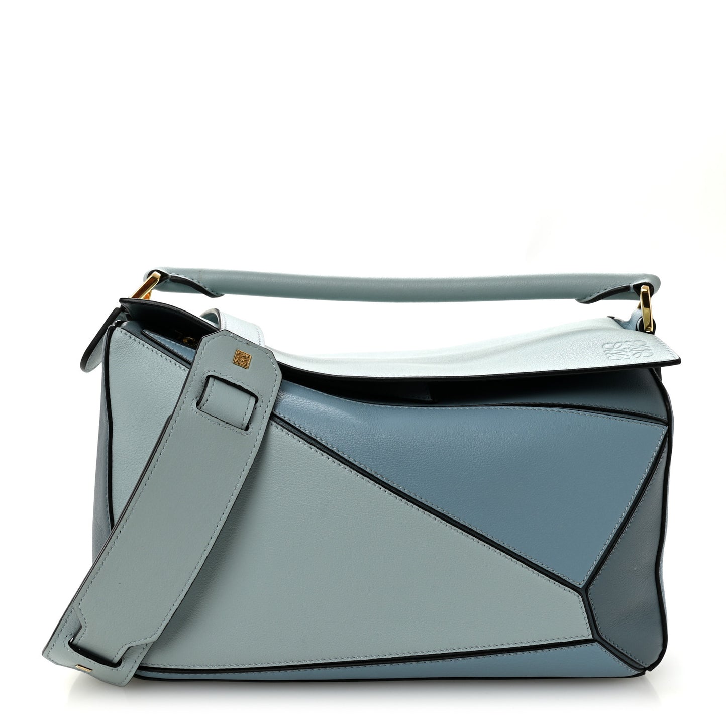 Calfskin Medium Puzzle Bag Aqua Light Blue Stone Blue
