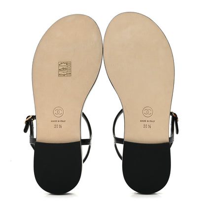 Chanel Lambskin CC Thong Sandals 38.5 Black Gold 6 of 11