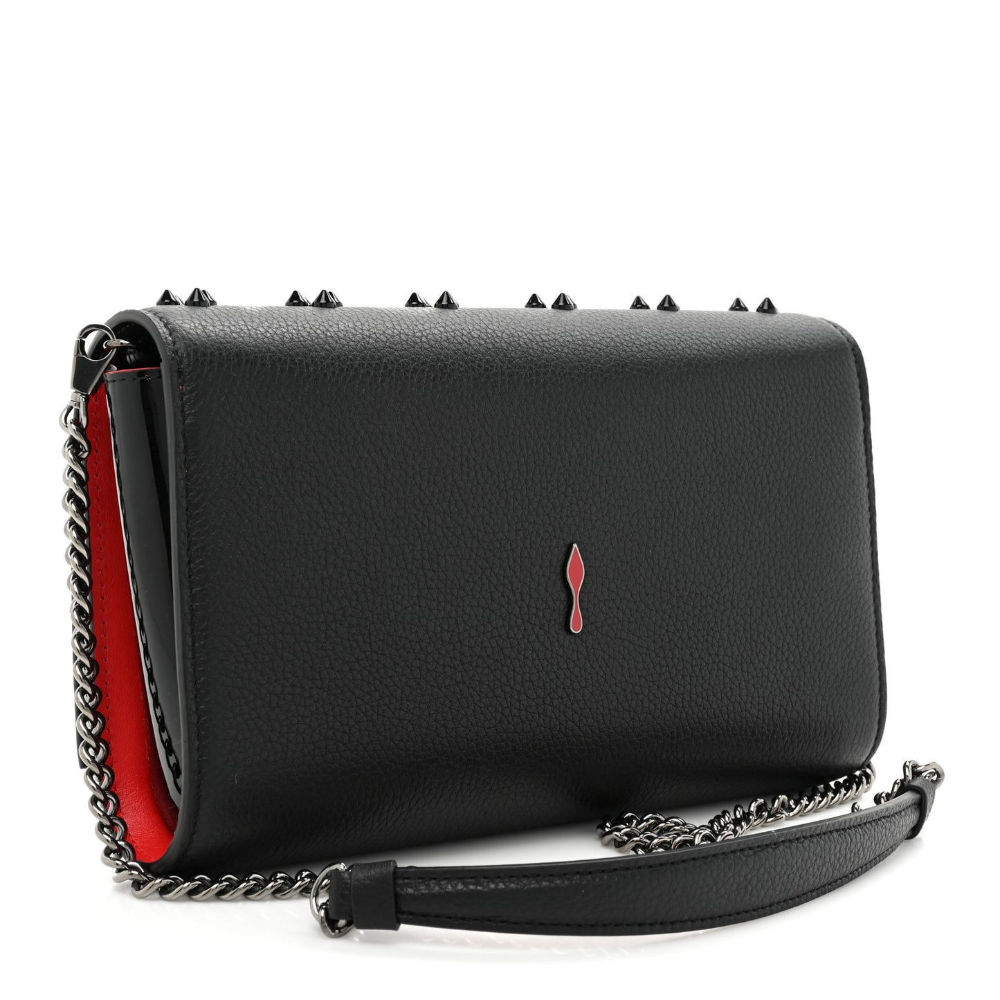 Calfskin Spikes Loubinthesky Paloma Clutch Black