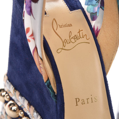 Christian Louboutin Suede Satin Levantinana 120 Wedges 39 Blue 7 of 7