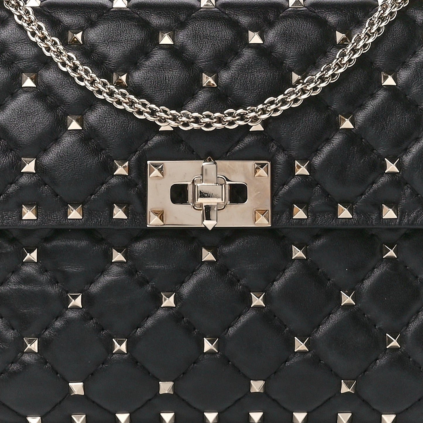 Lambskin Medium Rockstud Spike Shoulder Bag Black