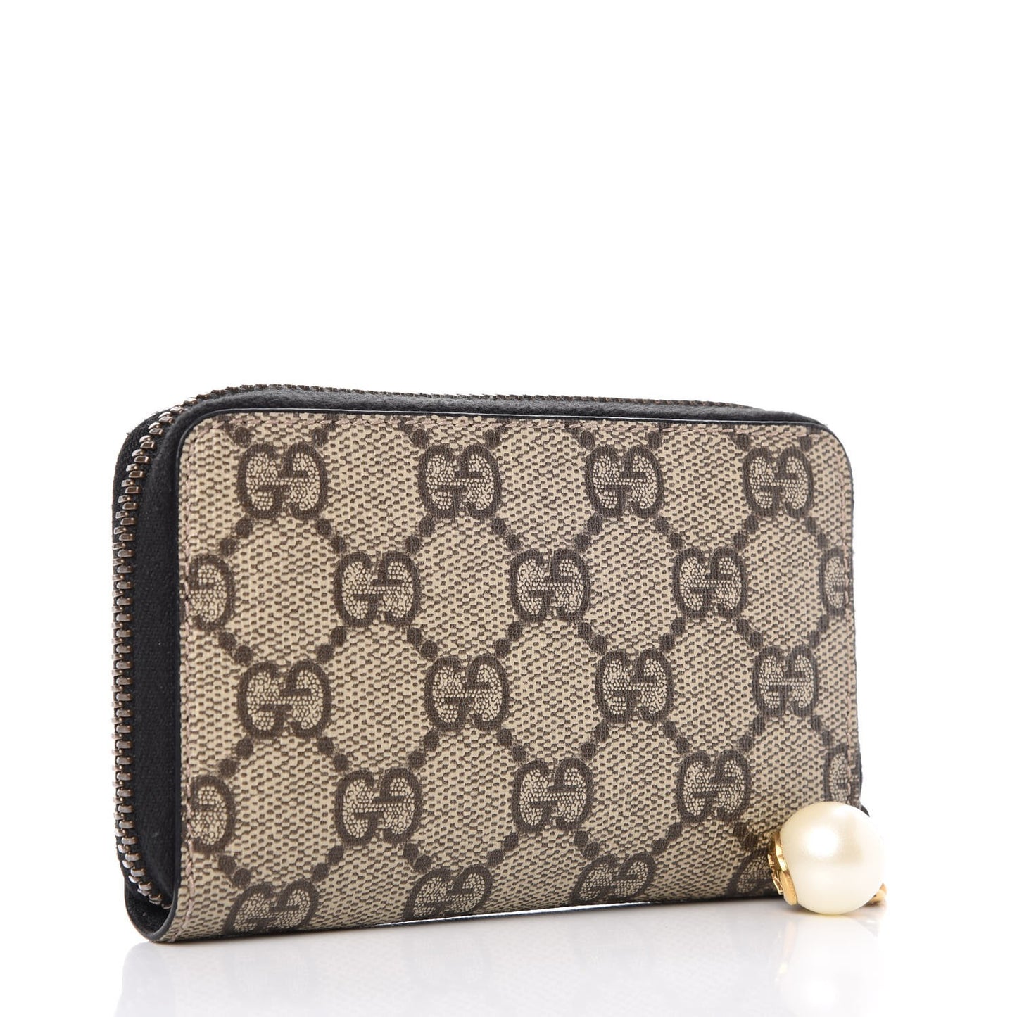 GG Supreme Monogram Pearl Zip Around Card Case Black