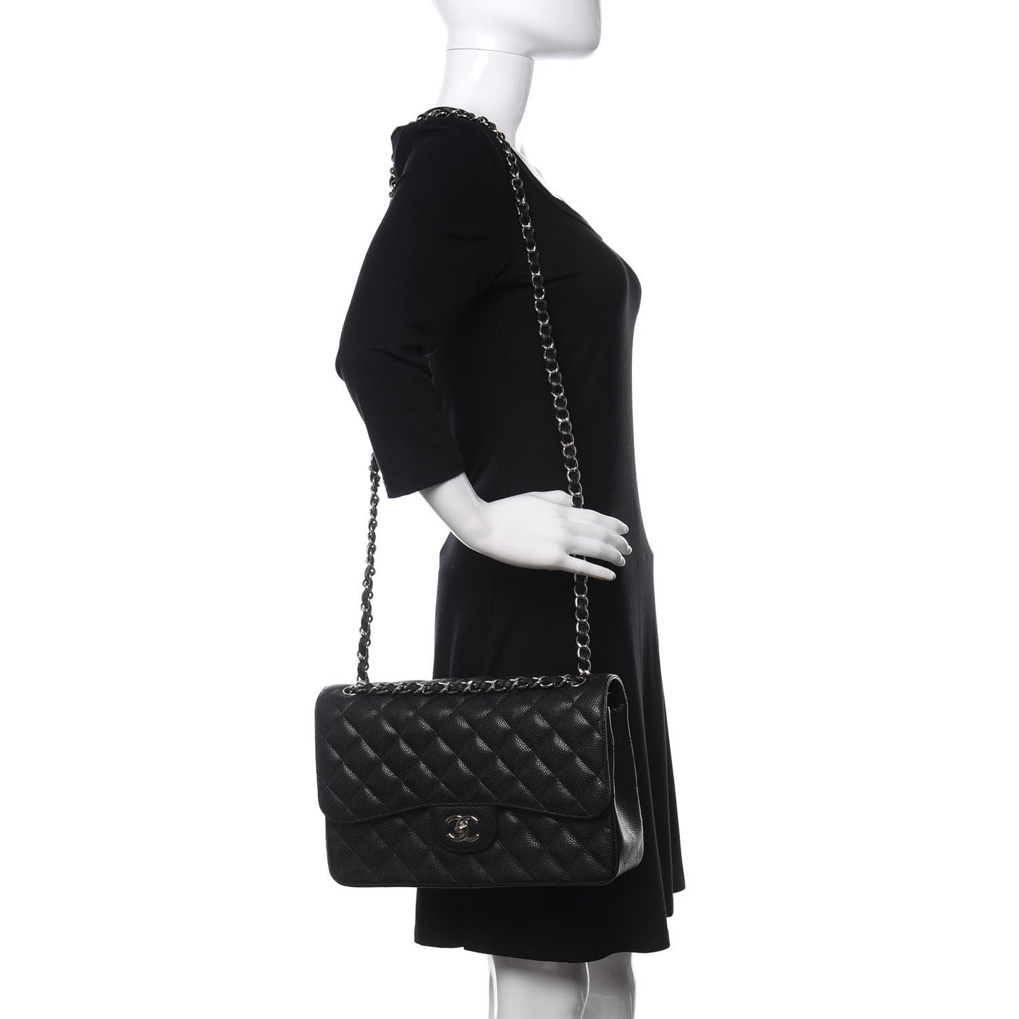 Caviar Quilted Jumbo Double Flap Black