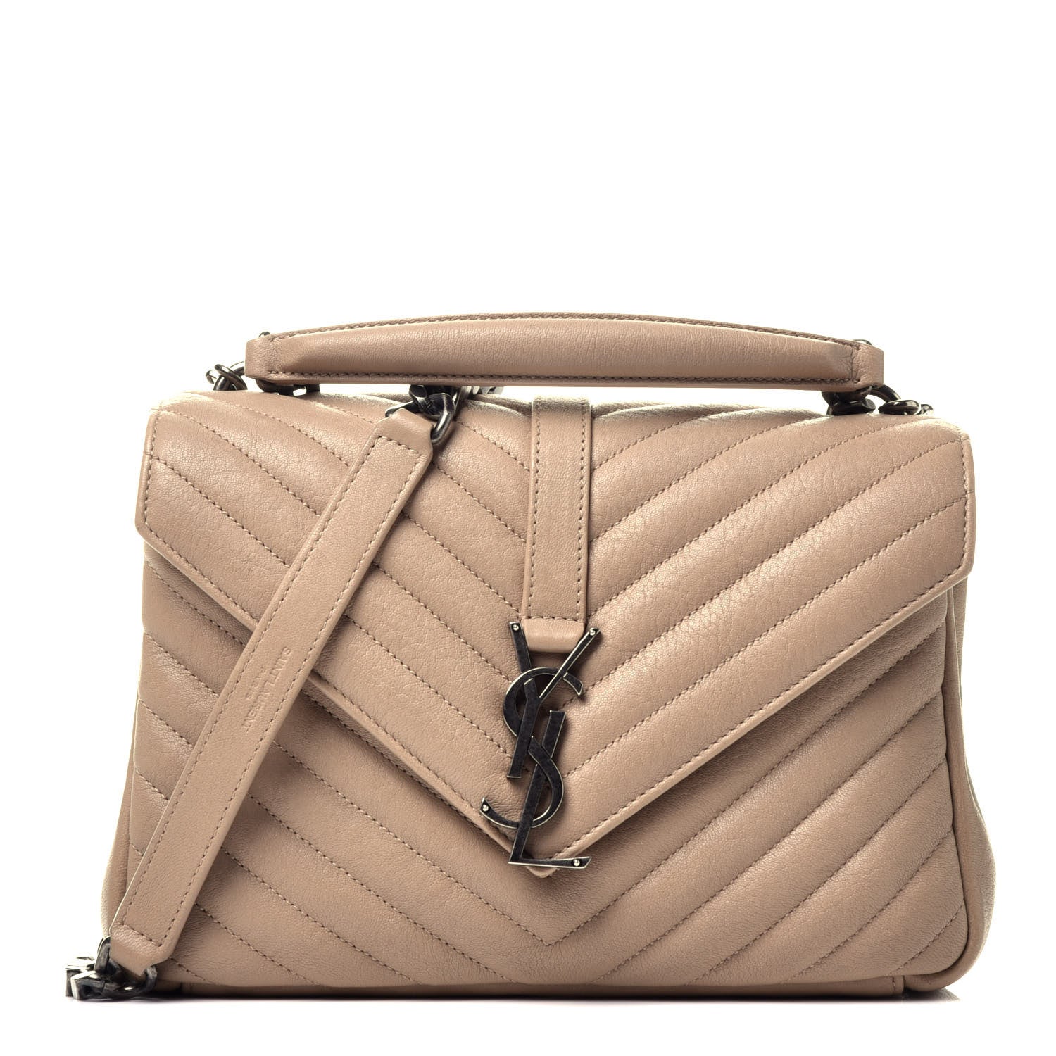 Saint Laurent Sheepskin Matelasse Chevron Monogram Medium College Bag Taupe 1 of 9