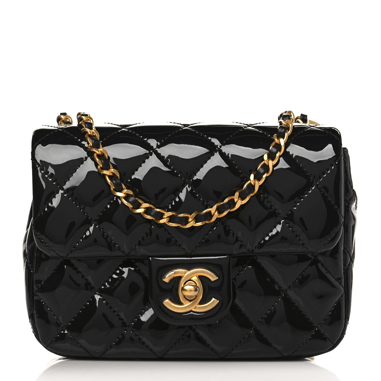 Chanel Patent Enamel Quilted Mini Coco Hearts Square Flap Black 1 of 9