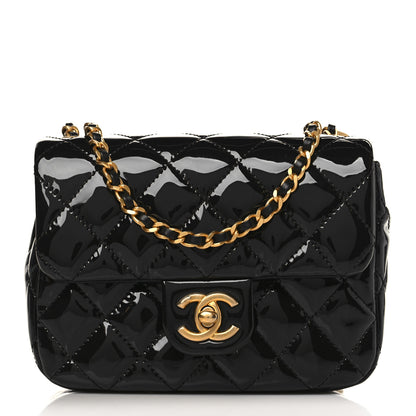 Chanel Patent Enamel Quilted Mini Coco Hearts Square Flap Black 1 of 9