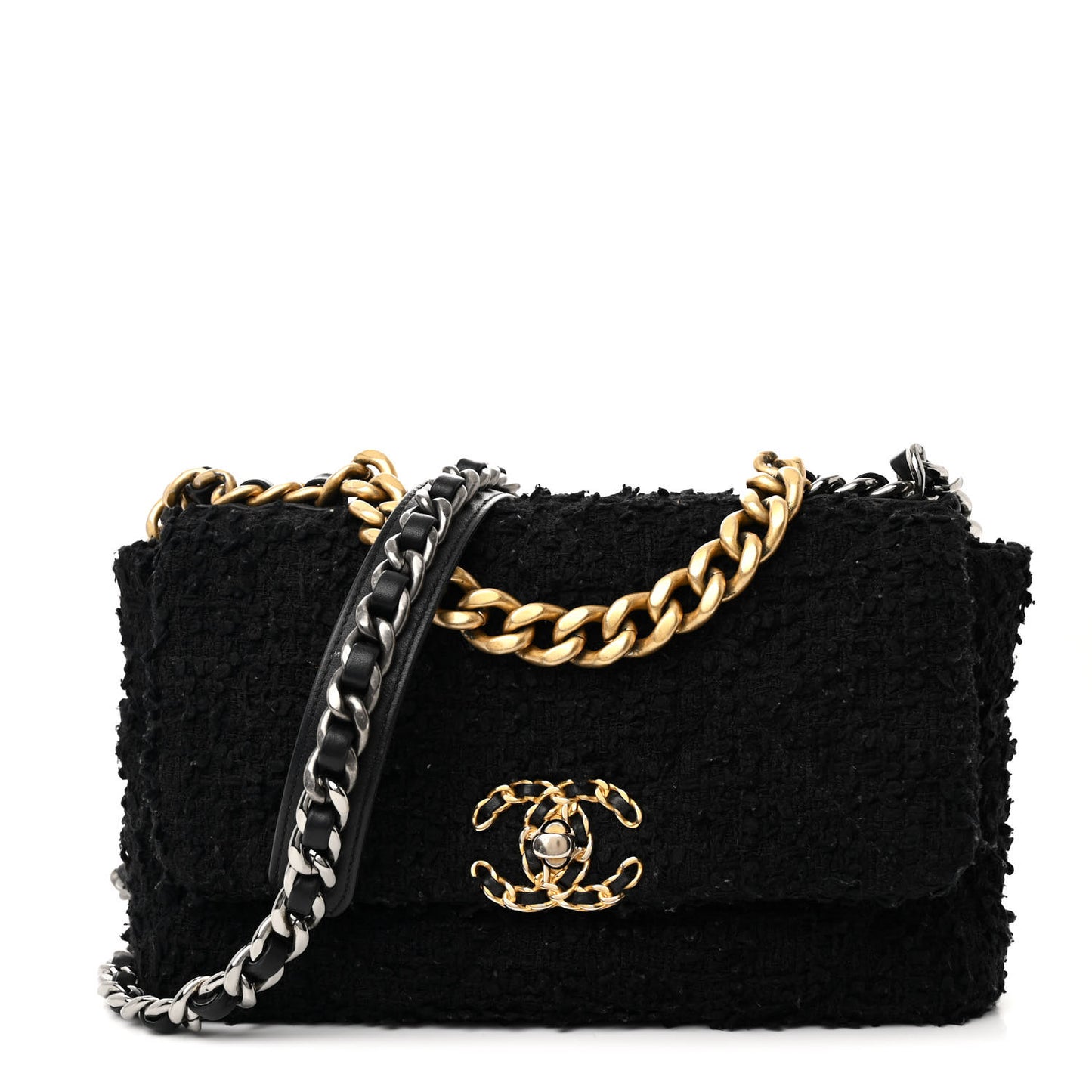 Tweed Quilted Medium Chanel 19 Flap Black