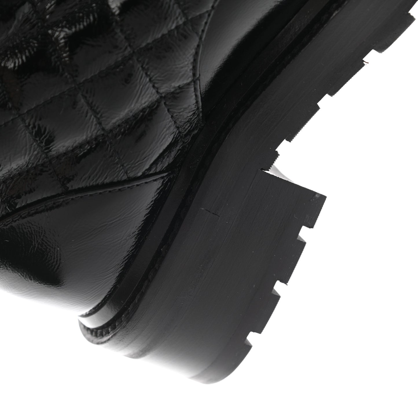 Shiny Lambskin Quilted Lace Up Combat Boots 35 Black