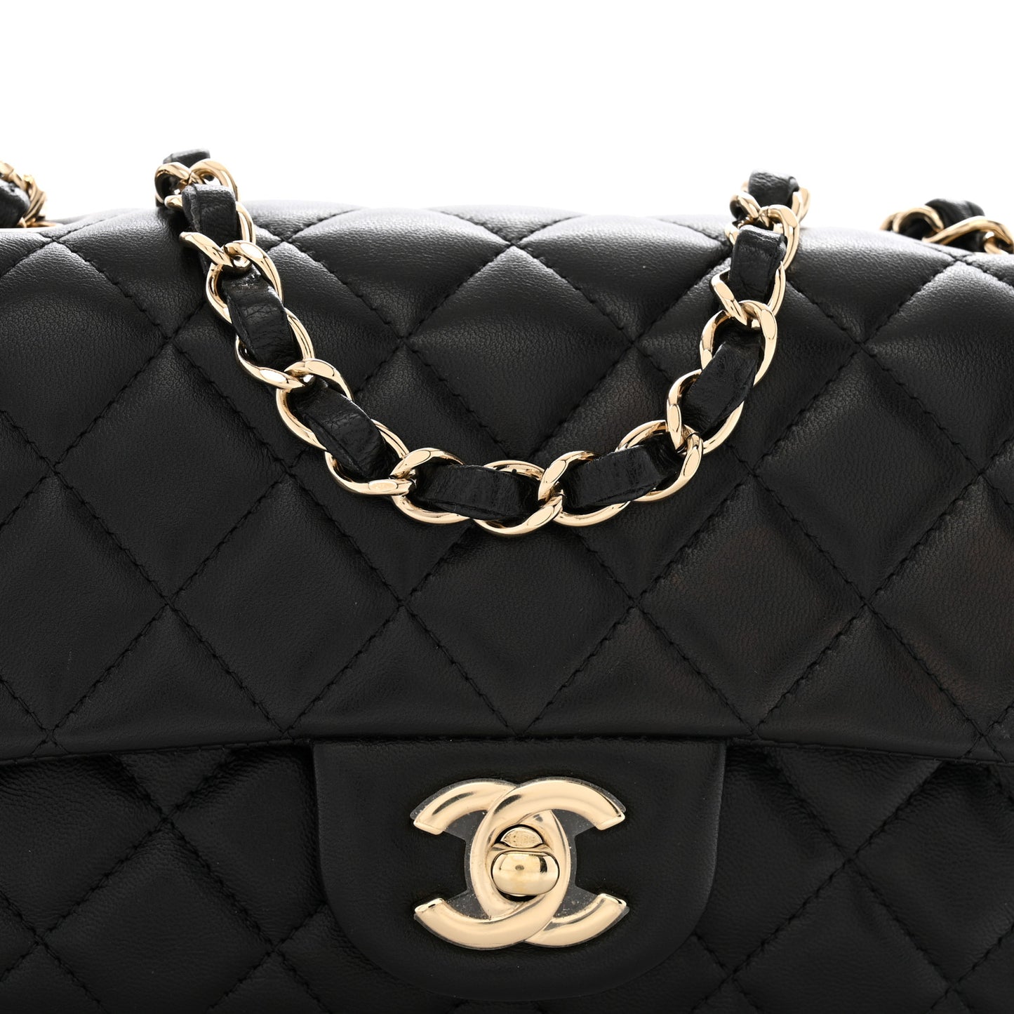 Lambskin Quilted Mini Rectangular Flap Black