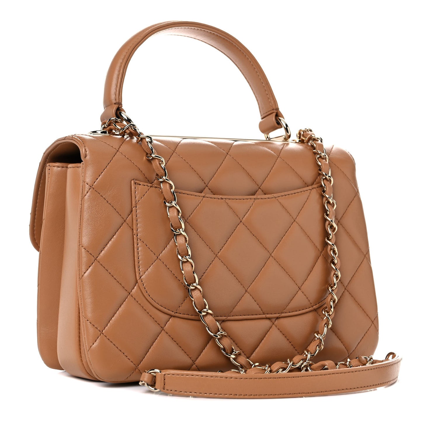 Lambskin Quilted Small Trendy CC Flap Dual Handle Bag Camel