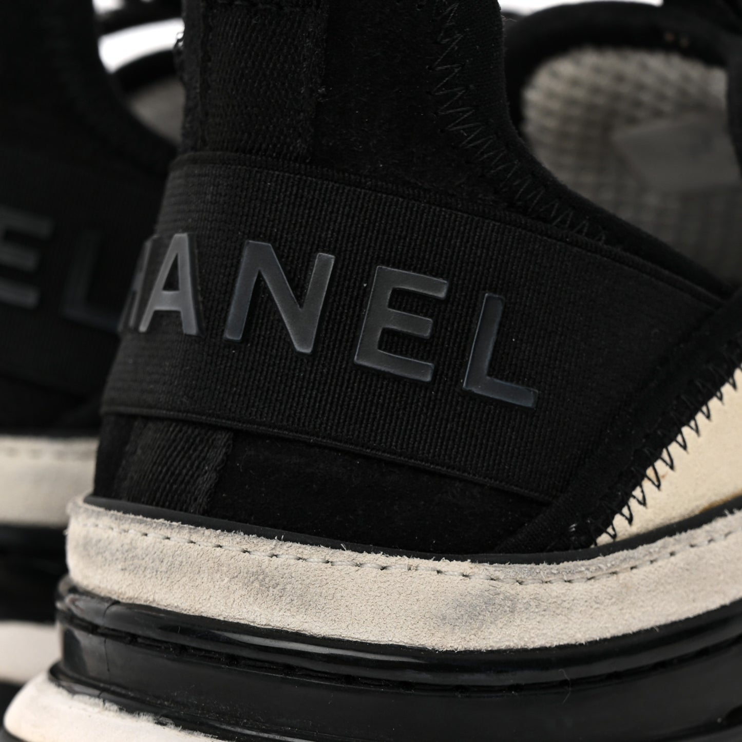Velvet Calfskin Mixed Fibers CC Sneakers 36 Ivory Black