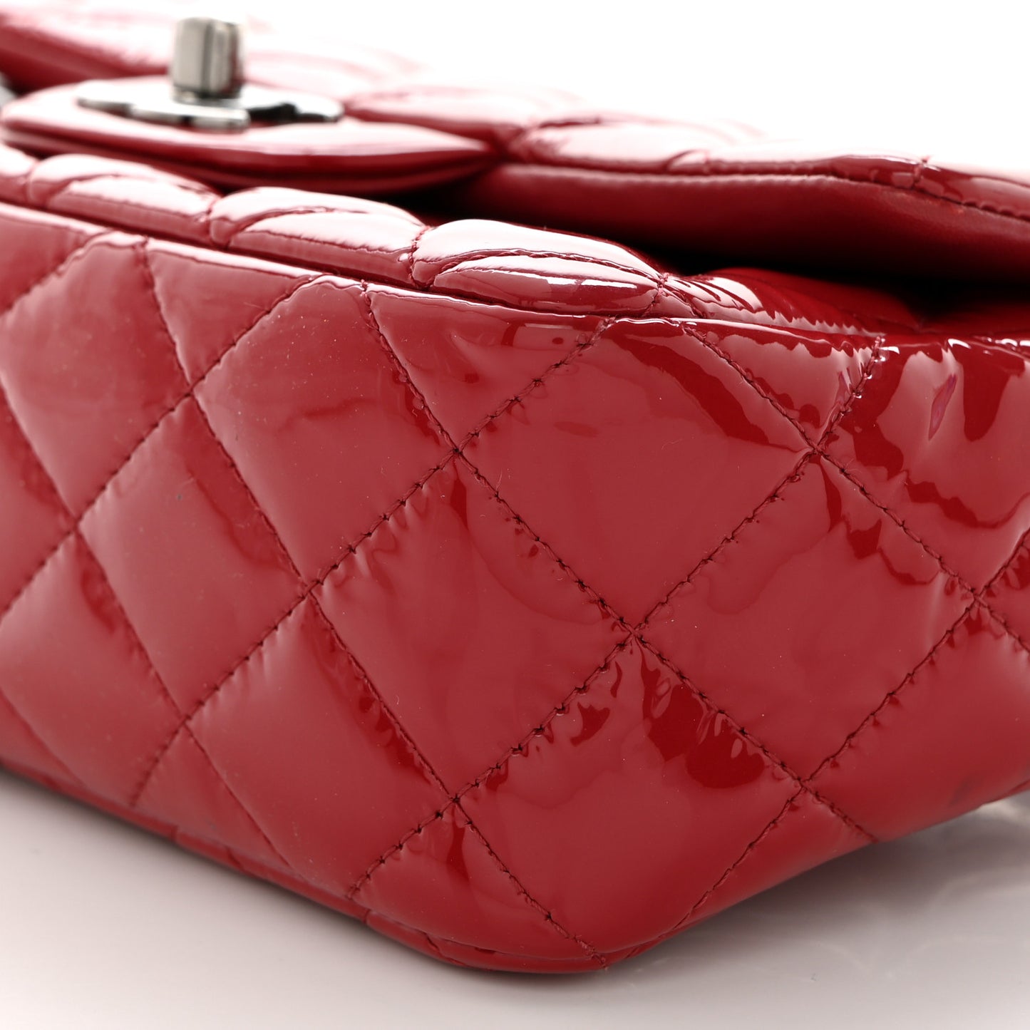 Patent Calfskin Quilted Mini Rectangular Flap Dark Red