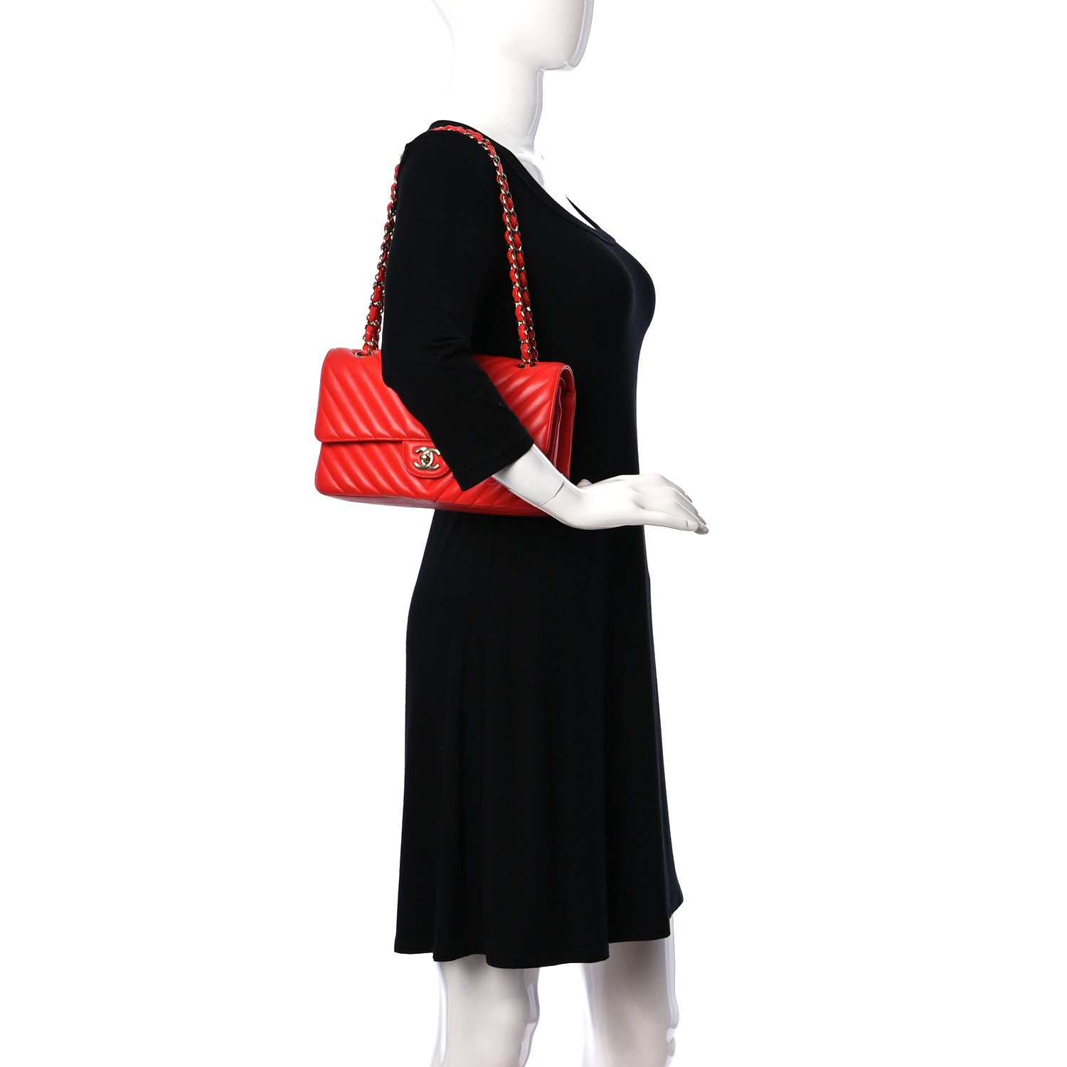 Chanel Lambskin Chevron Quilted Medium Double Flap Red 2 of 15