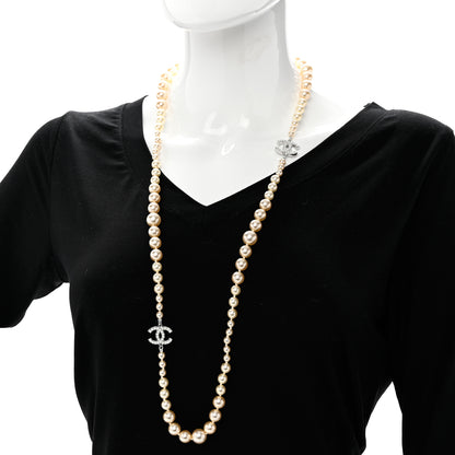 Chanel Graduated Pearl CC Long Necklace Silver 2 of 5