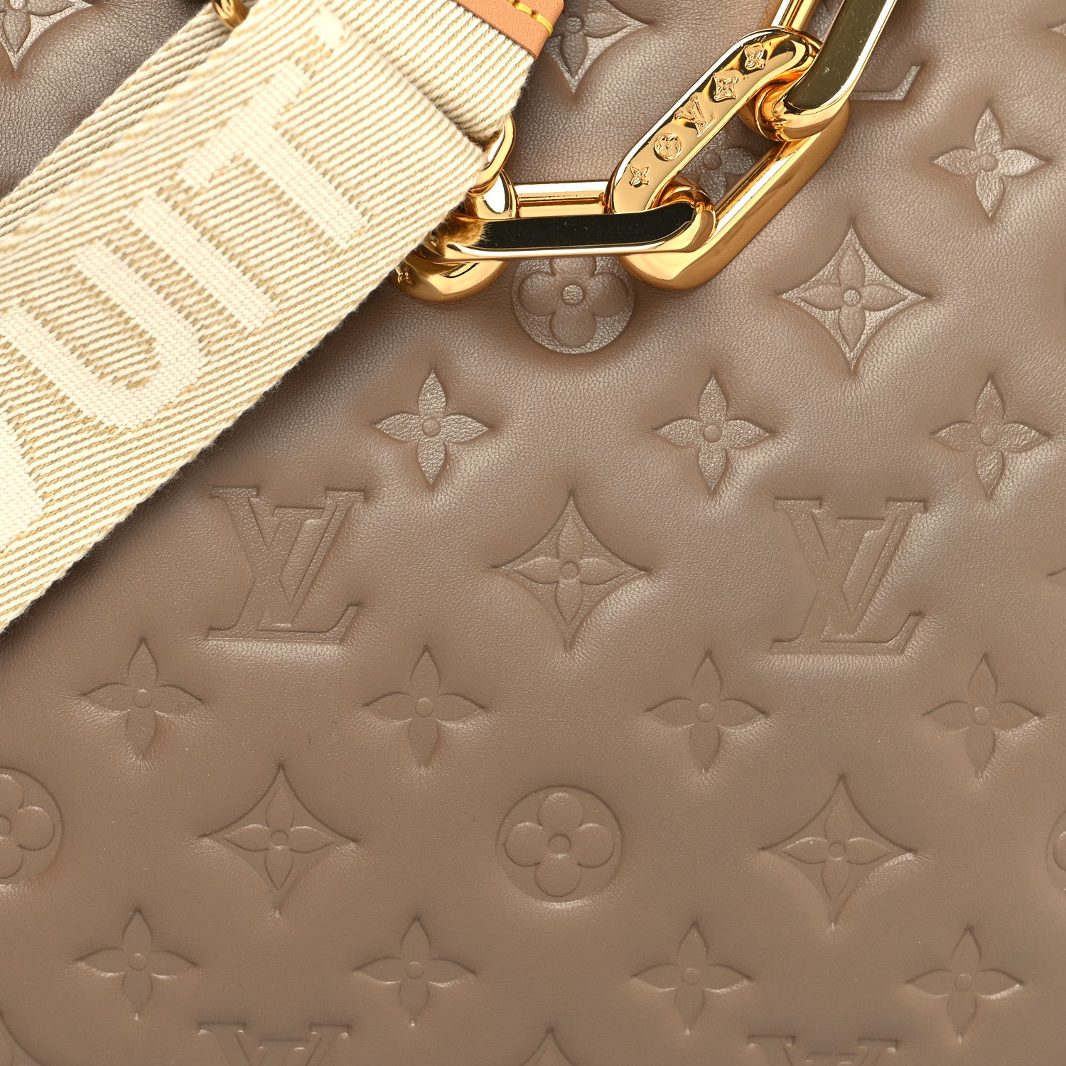 Louis Vuitton Lambskin Embossed Monogram Coussin MM Taupe 9 of 11