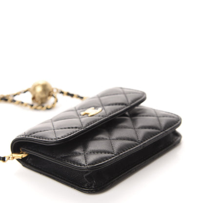 Chanel Lambskin Quilted Pearl Crush Clutch With Chain Black 4 of 12
