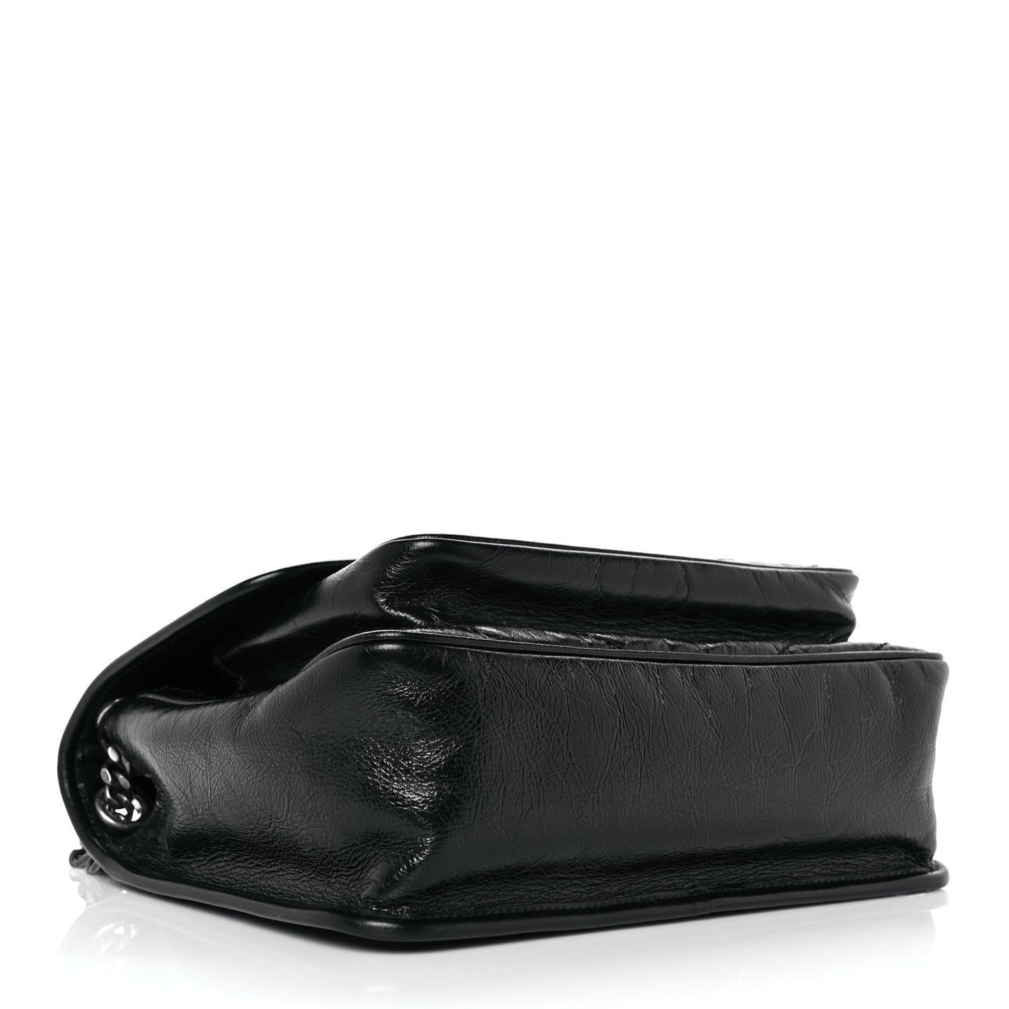 Crinkled Calfskin Matelasse Monogram Medium Niki Chain Satchel Black