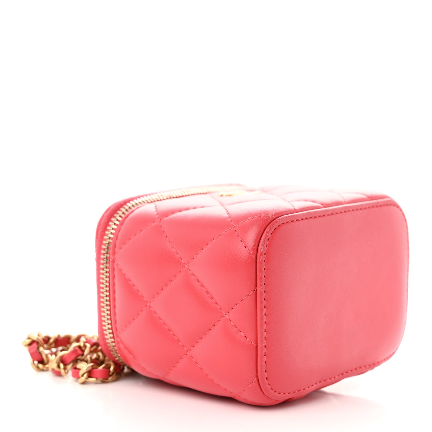 Lambskin Quilted Pearl Crush Mini Vanity Case With Chain Dark Pink