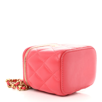 Chanel Lambskin Quilted Pearl Crush Mini Vanity Case With Chain Dark Pink 4 of 12