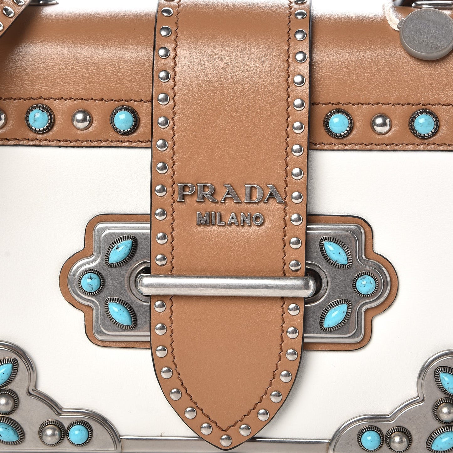 City Calf Studded Folk Cahier Bag White Caramel