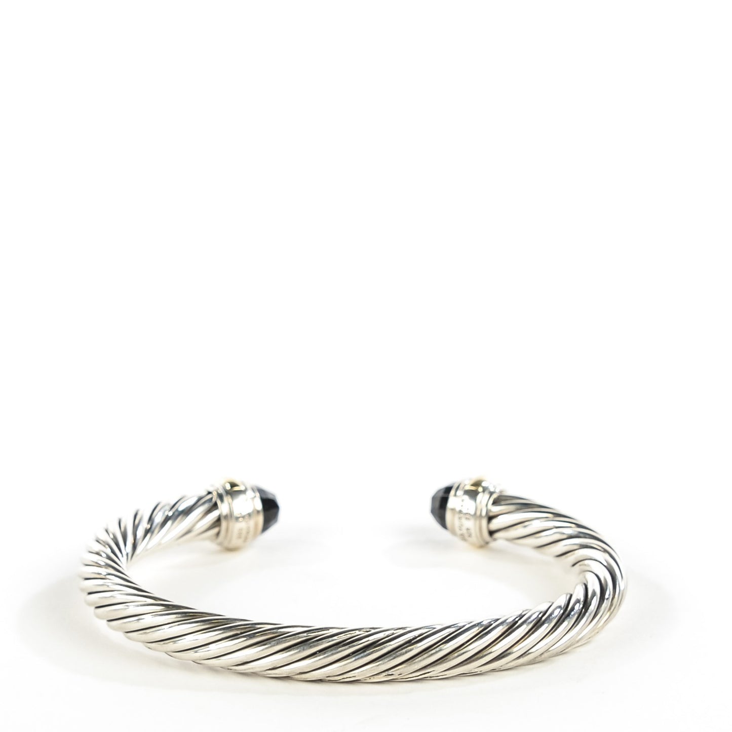 Sterling Silver 14K Yellow Gold Black Onyx 7mm Cable Classics Bracelet