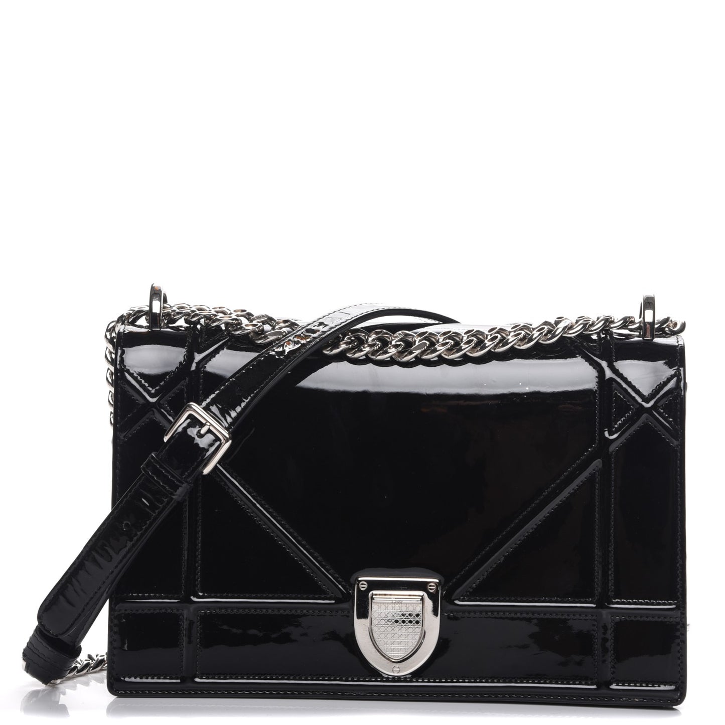 Patent Medium Diorama Flap Bag Black