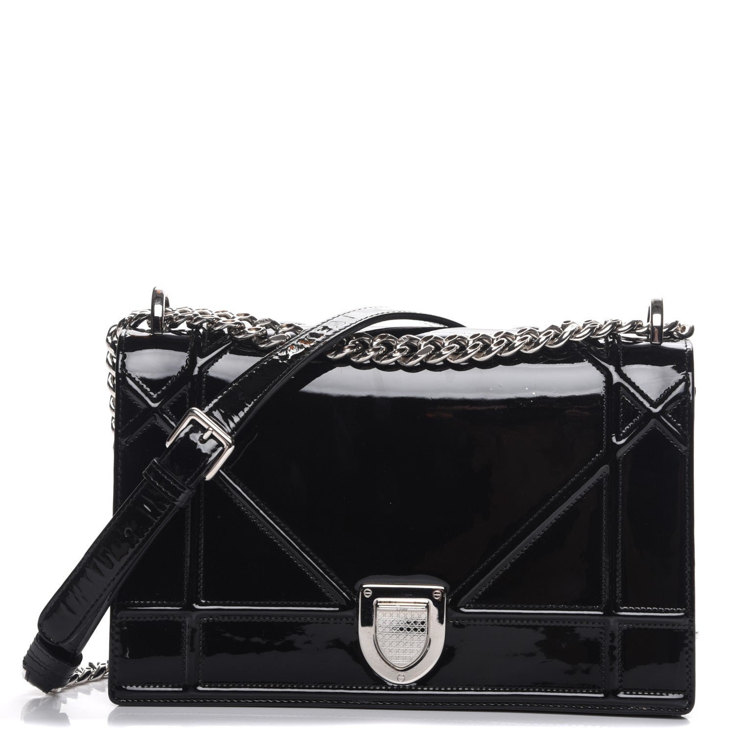 Christian Dior Patent Medium Diorama Flap Bag Black 1 of 9