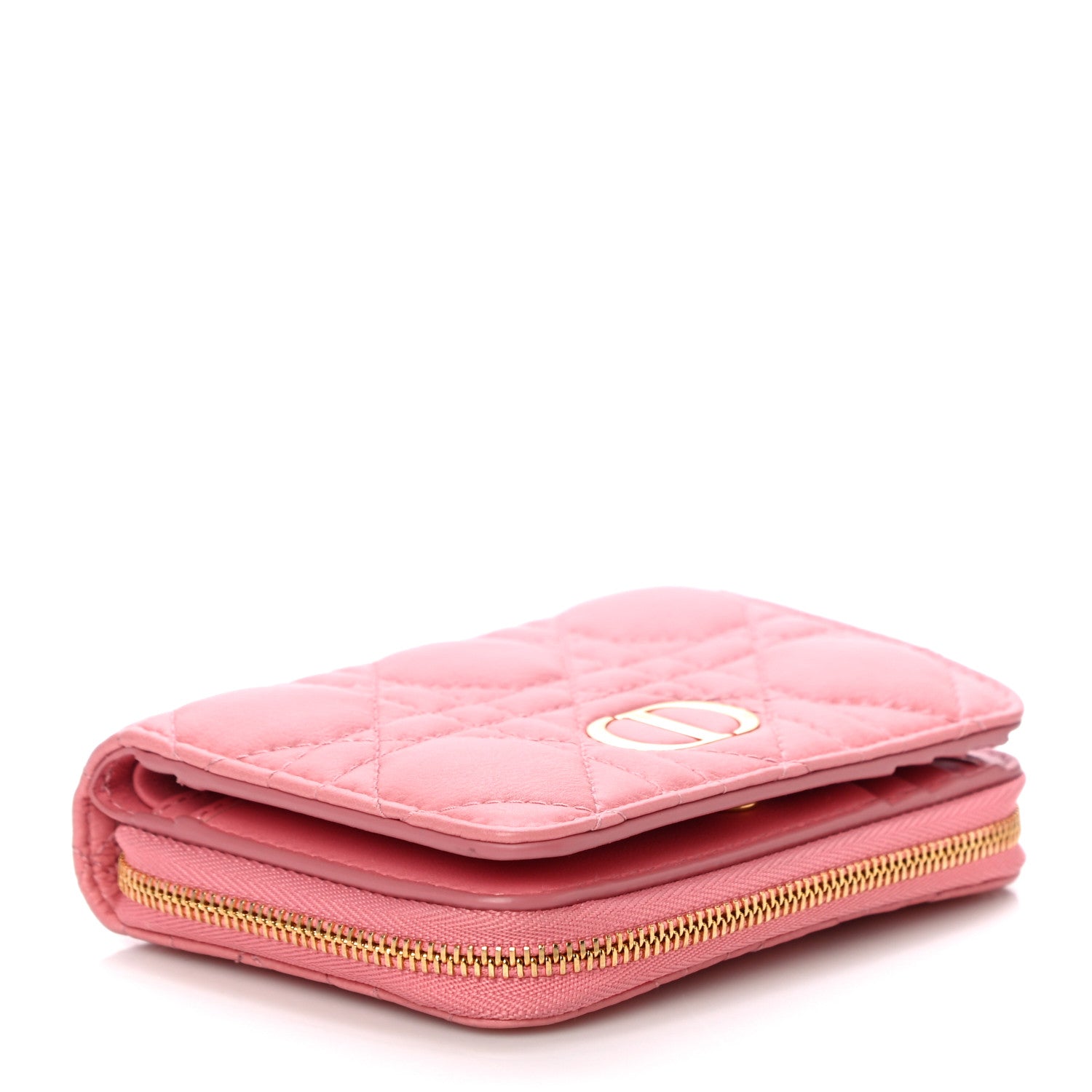 Christian Dior Grained Calfskin Supple Cannage Caro Compact Zipped Wallet Pink 4 of 10