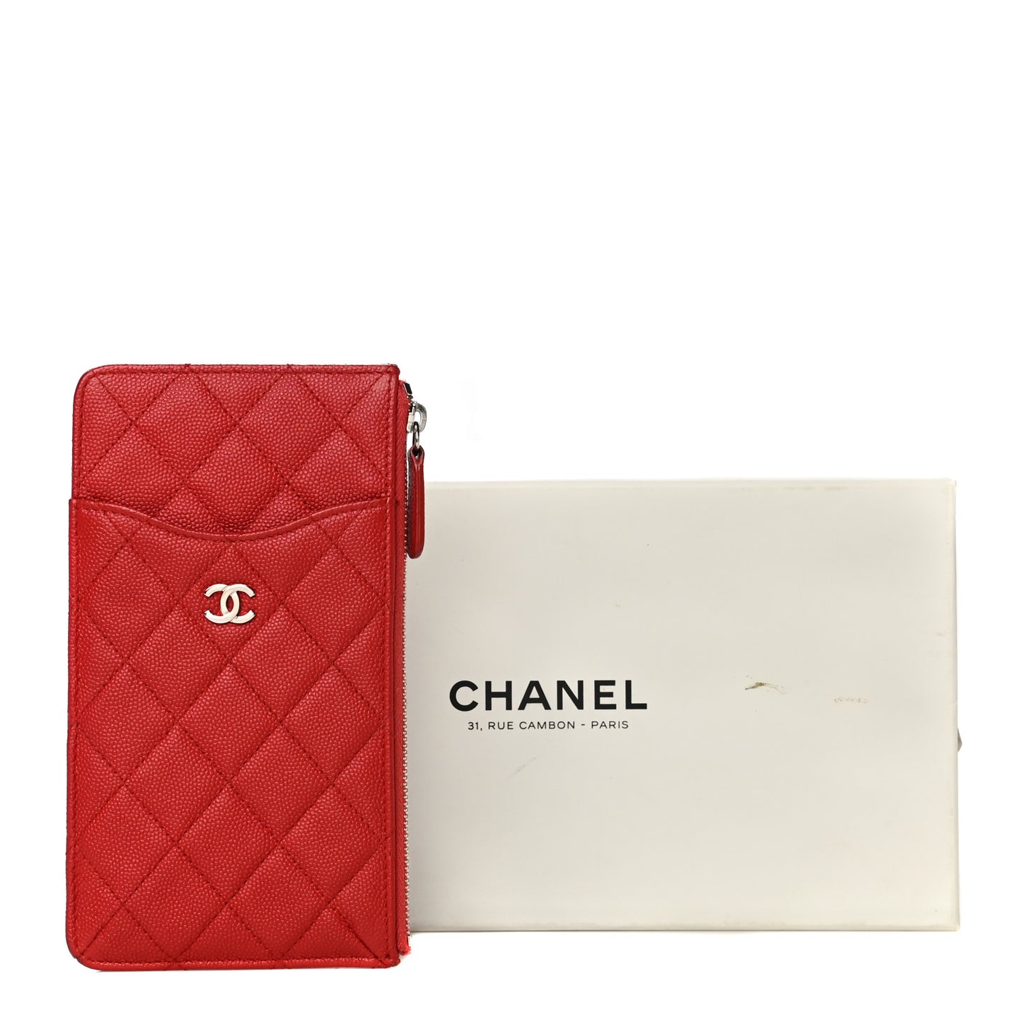 Caviar Quilted Classic Flat Wallet Pouch Red