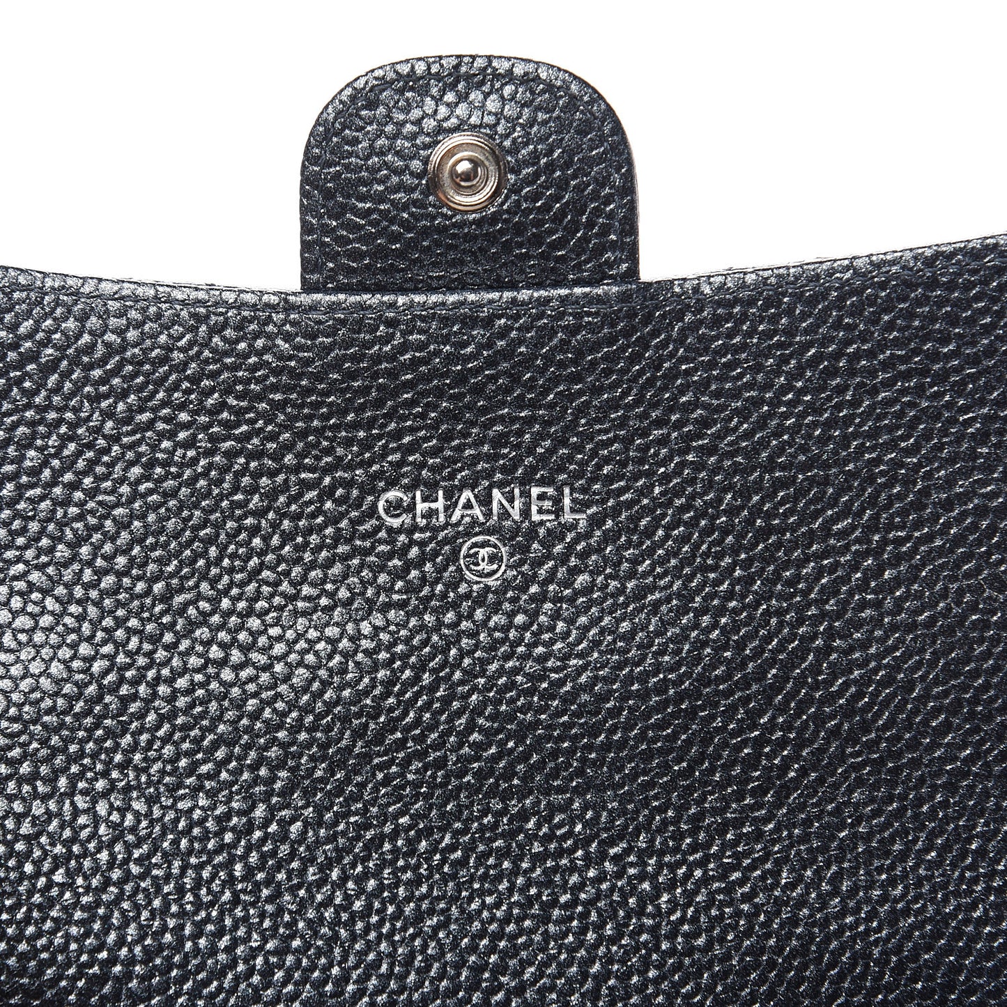 Metallic Caviar Quilted Small Flap Wallet Charcoal