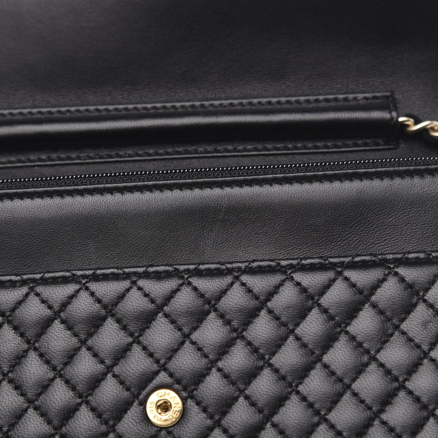 Lambskin Quilted Camellia Wallet On Chain WOC Black