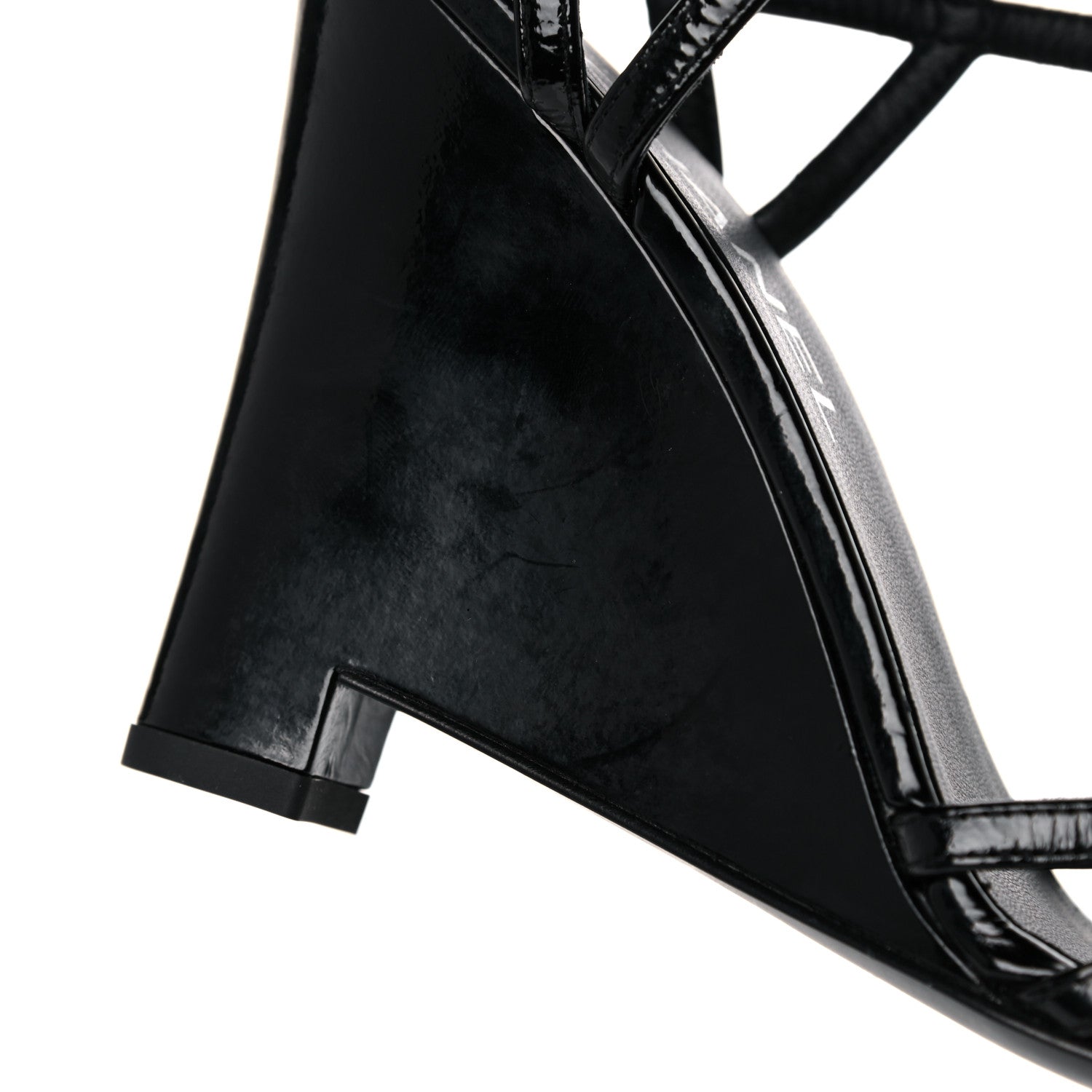 Chanel Patent Goatskin Chain CC Wedge Sandals 38 Black 9 of 12
