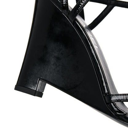 Chanel Patent Goatskin Chain CC Wedge Sandals 38 Black 9 of 12